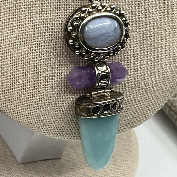 Vintage Whitney Kelly Sterling Silver Pendant w/ Agate, Amethyst & Chalcedony - Picture 3 of 17